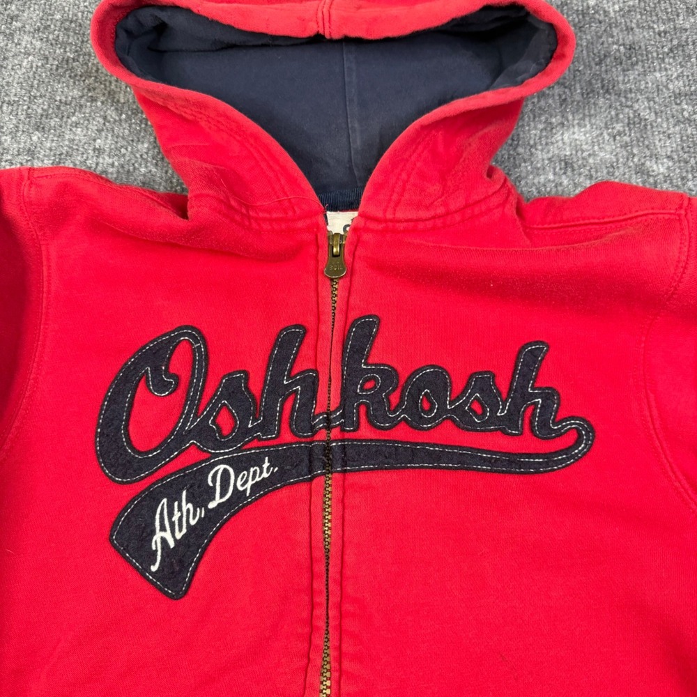 Vintage‎ OshKosh Bgosh Red Full Zip Hoodie Sweatshirt Red Navy Blue Boys 8